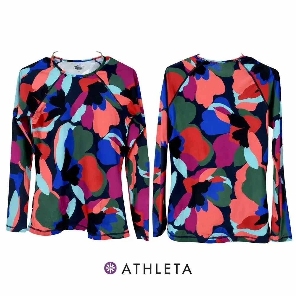 🌈 Athleta Vibrant Abstract Long Sleeve Workout Top Stretch M 🌈 - Picture 1 of 6